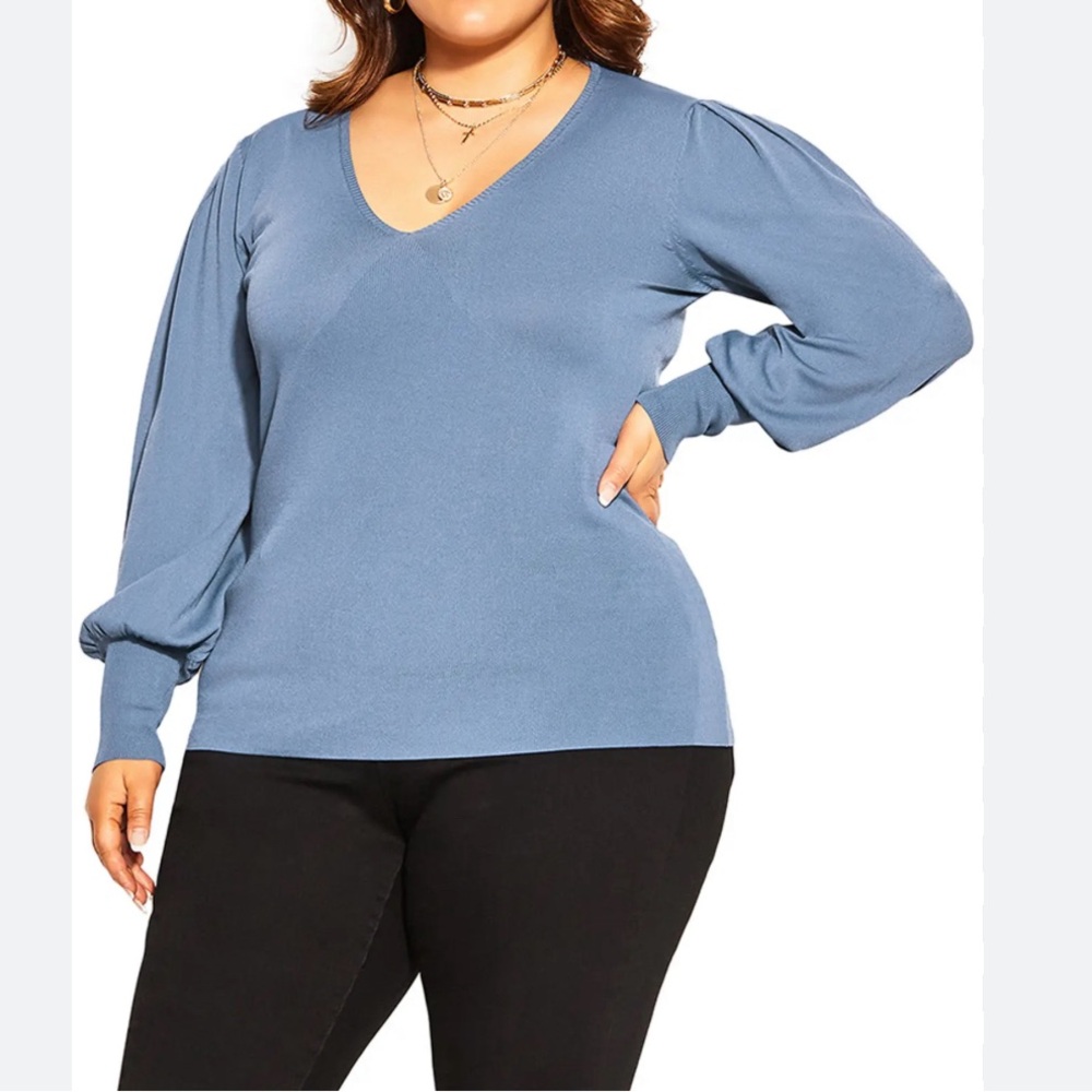 NWT City Chic Retro Ribbed V-Neck Sweater in Indigo
